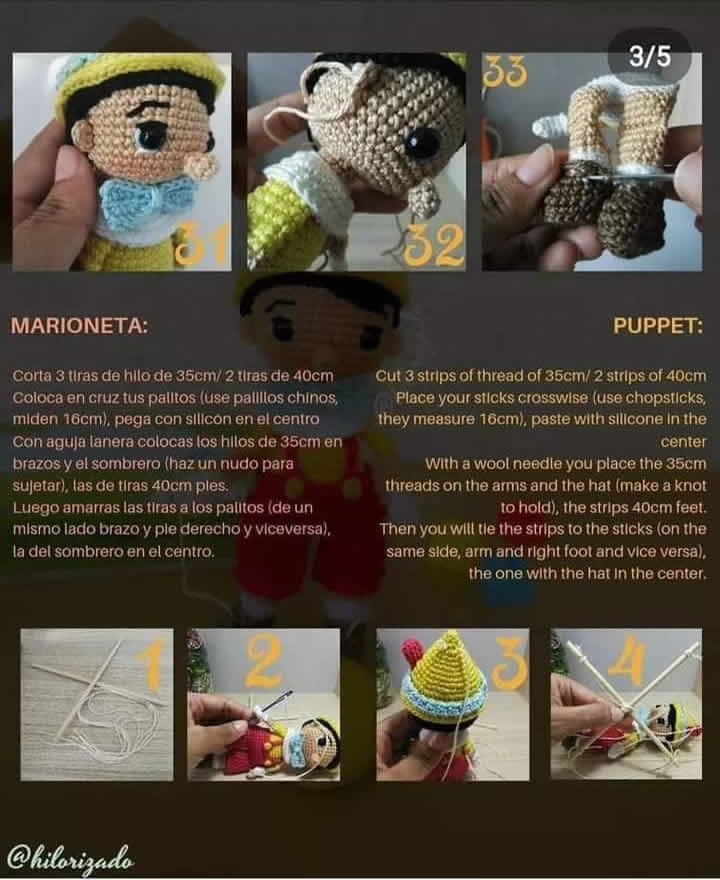 Pinocho marioneta amigurumi